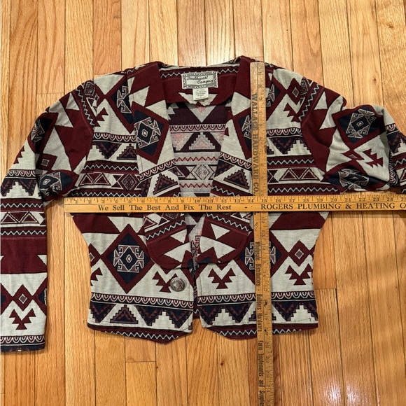 VTG Aztec Patterned Women's Cropped Tapestry Jacket Ranch Yellowstone Western - Picture 5 of 6